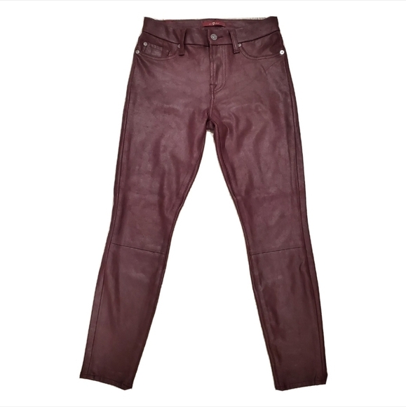 7 For All Mankind High Waist Skinny Coated Ruby Rust Burgundy Jeans - Picture 2 of 4